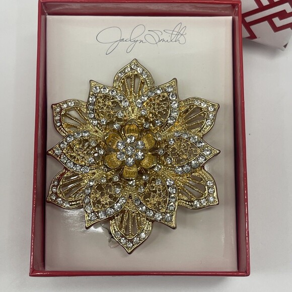 Jaclyn Smith Gold Tone Rhinestone Large Flower Brooch - Picture 2 of 8